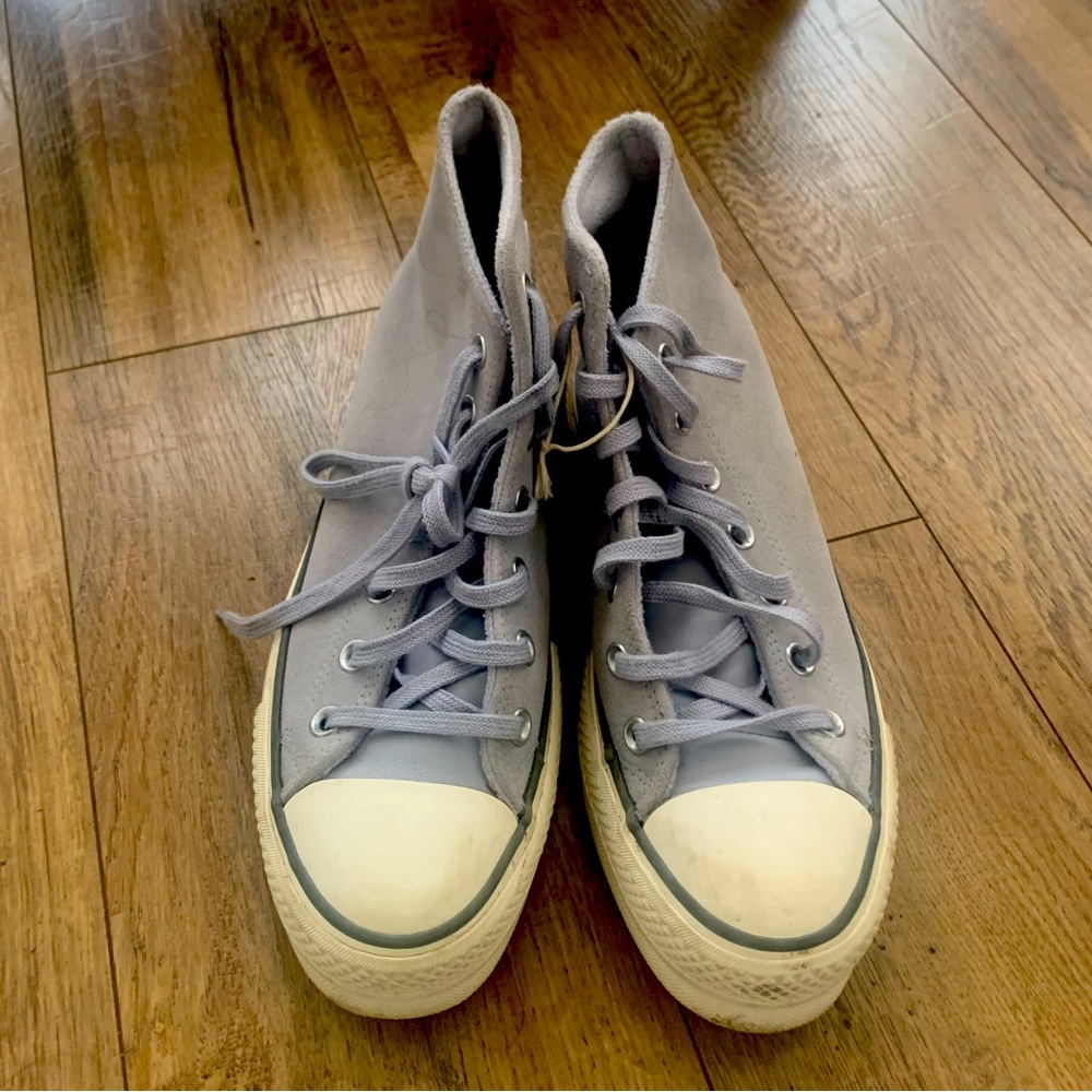 Blue suede high top converse platform